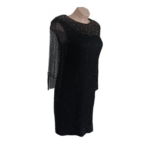 Beaded Drama Special Occasion Womens Dress Size 16 Black Long Sleeve - Picture 4 of 8